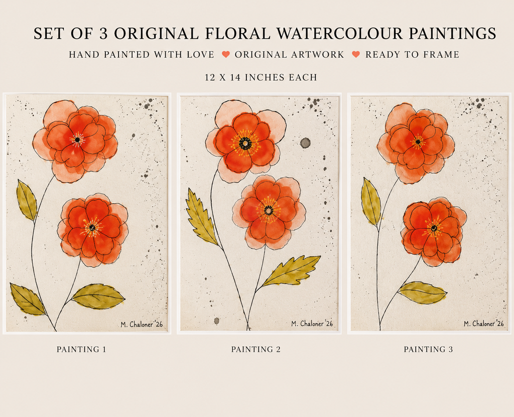 Set of Three Expressive Abstract Poppies