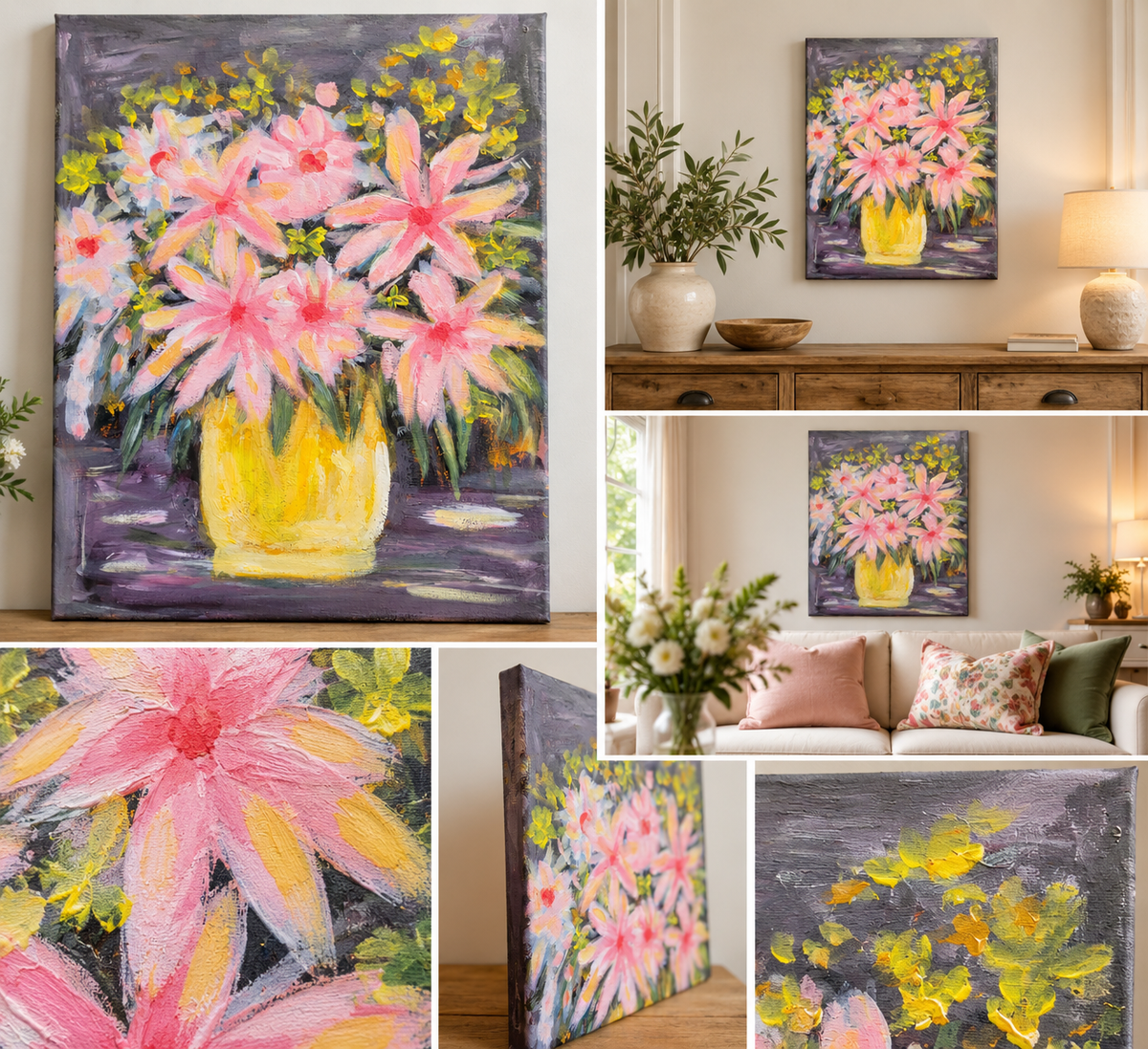 Golden Vase – Original Acrylic Floral Painting on Canvas