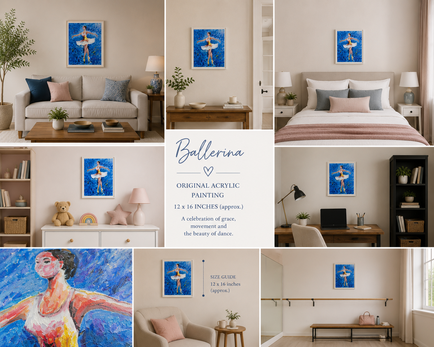 Ballerina – Original Acrylic Ballet Painting | Elegant Dance Wall Art | 12 x 16 Inches