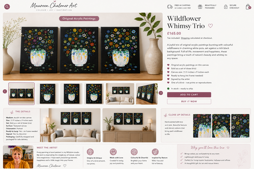 A Symphony of Wild Flowers - original Acrylic painting trio