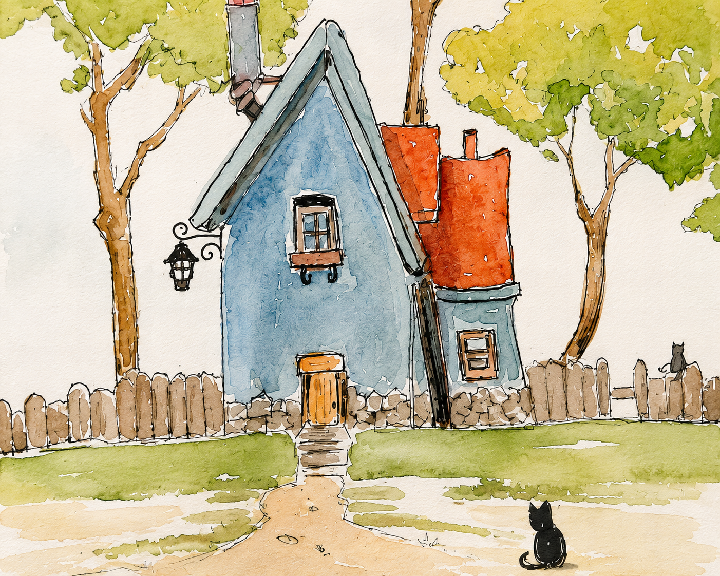 The Little Blue Cottage - Original Watercolour Painting