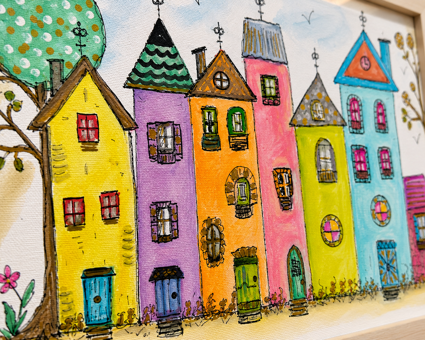 Rainbow Row - Cute, Whimsy Original Watercolour Painting