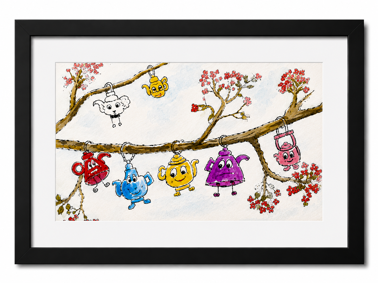 Hanging Around for Tea - Cute Original Watercolour Painting