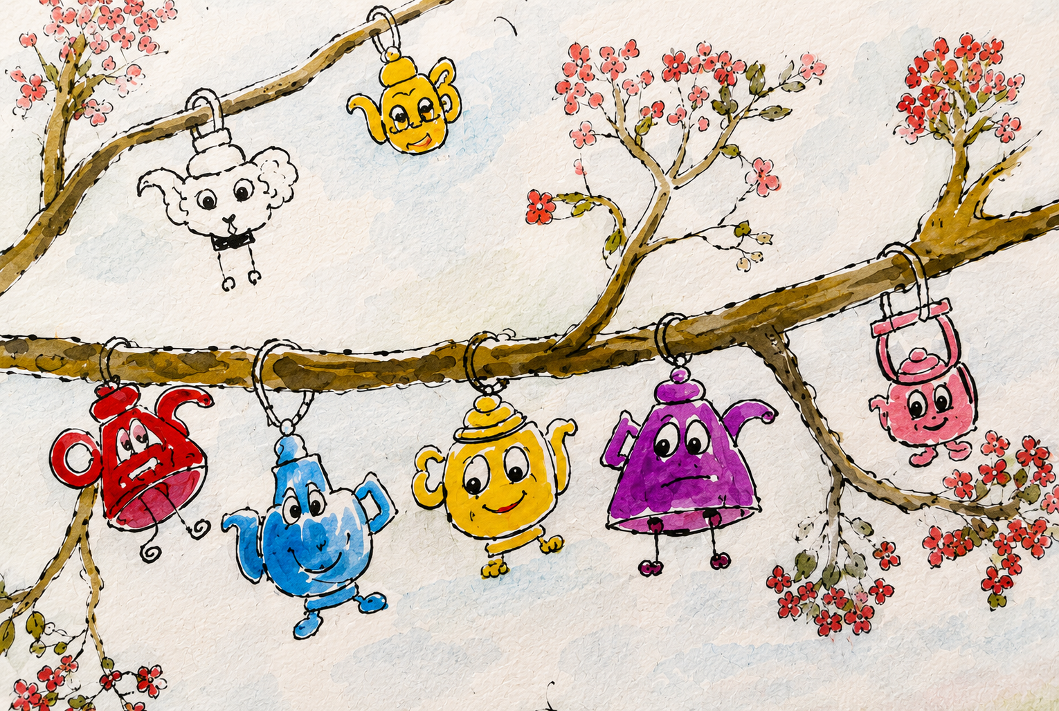 Hanging Around for Tea - Cute Original Watercolour Painting
