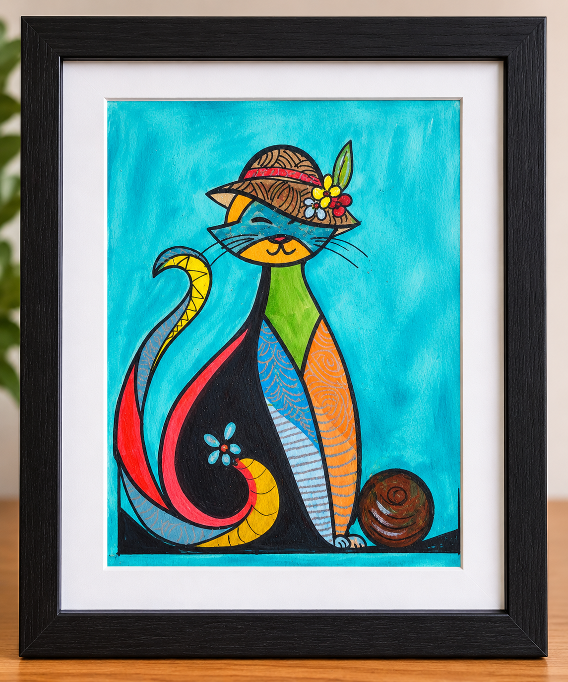 Stylish Cat — Original Mixed-Media Artwork