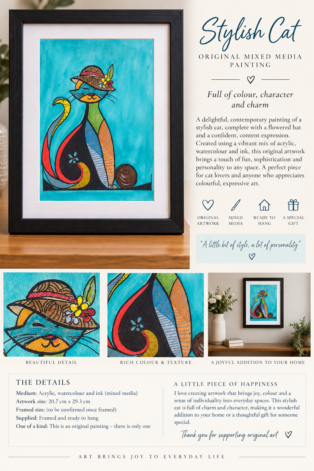 Stylish Cat — Original Mixed-Media Artwork