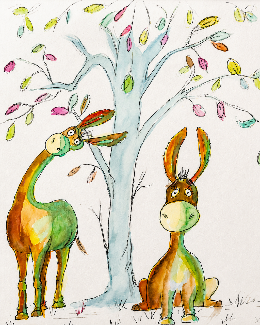 Are We There Yet? -  Original Quirky Donkey Watercolour and Ink Painting