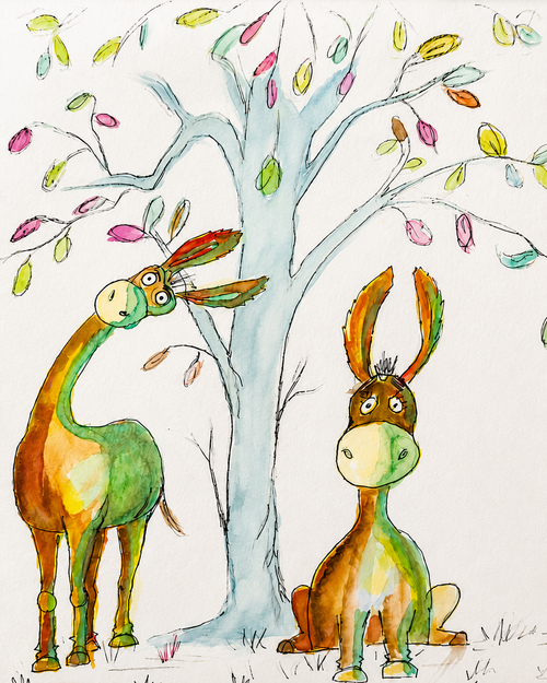 Are We There Yet? -  Original Quirky Donkey Watercolour and Ink Painting